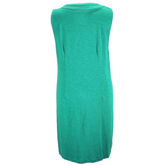Talbots Knit Dress Womens Size XL Solid Green Sleeveless Cotton Crochet Trim - Picture 5 of 7